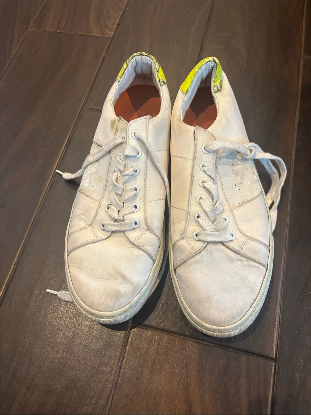 Greats White Leather Low-Top Sneakers with Yellow Heel Tab
